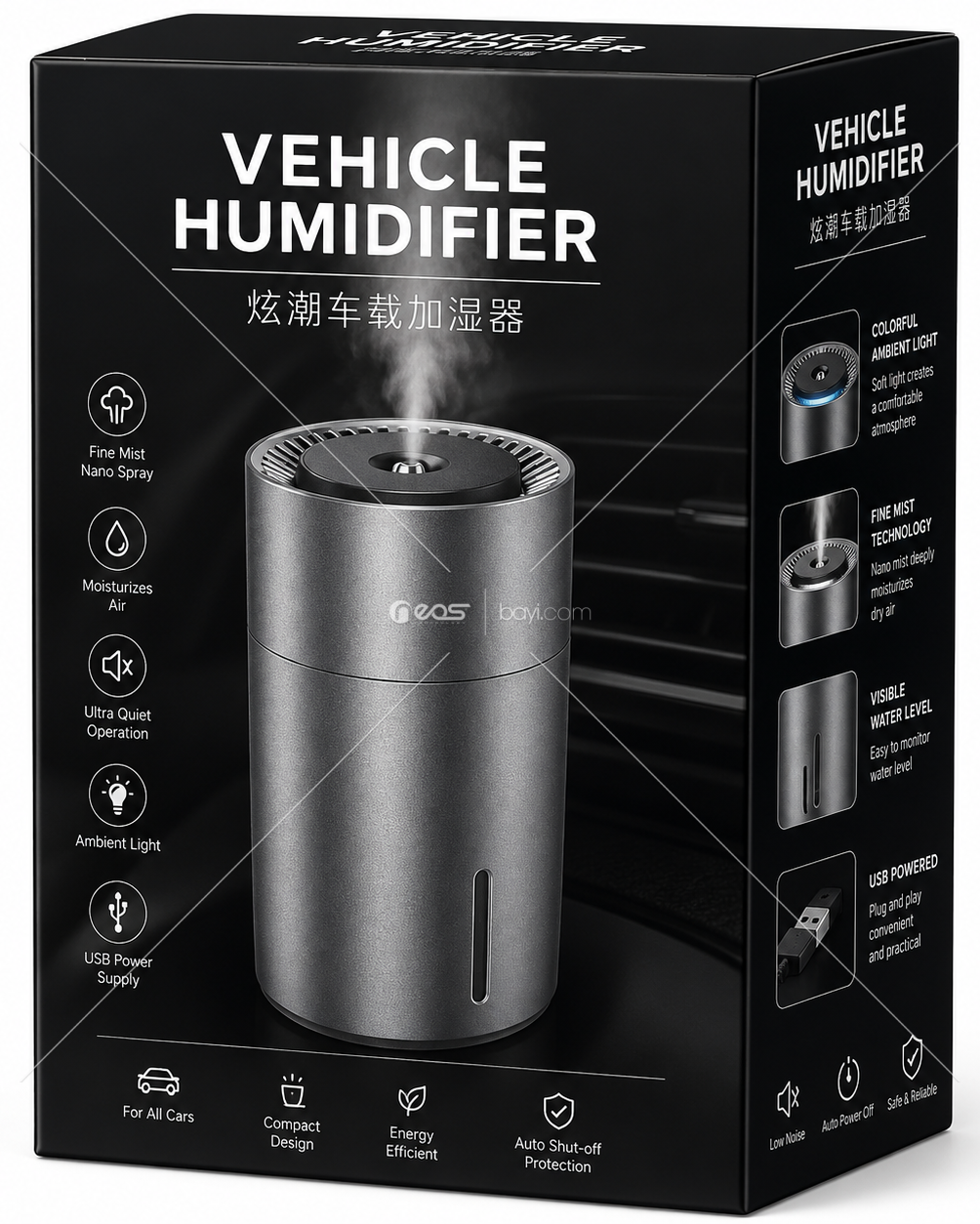 AirMist Auto Pro Araç İçi Nemlendirici | USB Ultrasonik Sessiz Hava Nemlendirici LED Işıklı