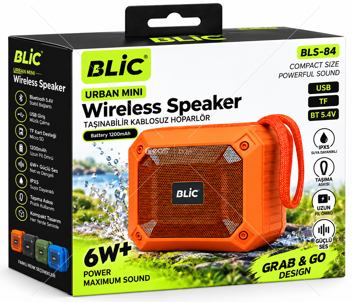 BLIC BLS-84 Urban Mini 6W Taşınabilir Kablosuz Bluetooth Hoparlör – USB / TF Kart, 1200mAh