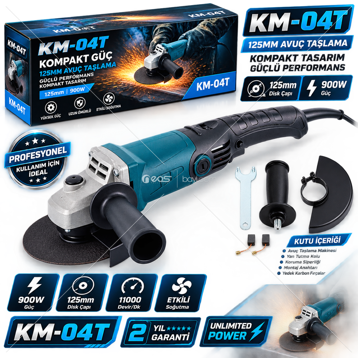 KM-04T 900W 125MM Profesyonel Avuç Taşlama Makinesi – 11.000 Devir/Dk