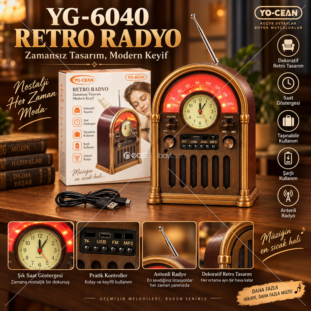 O-KAM OK-YG-6040 Nostaljik Retro Radyo Müzik Kutusu