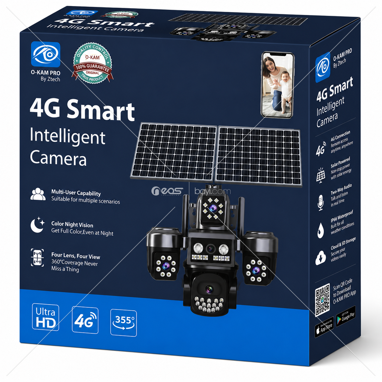 OK-332 PREMiUM SolarGuard Pro 4G 360° Döner Akıllı Güvenlik Kamerası - Ultra HD, Gece Görüşlü, Çift Güneş Panelli