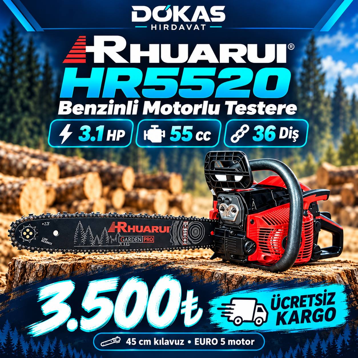 Rhuarui 3.1 Hp Benzinli Motorlu Testere 36 Diş