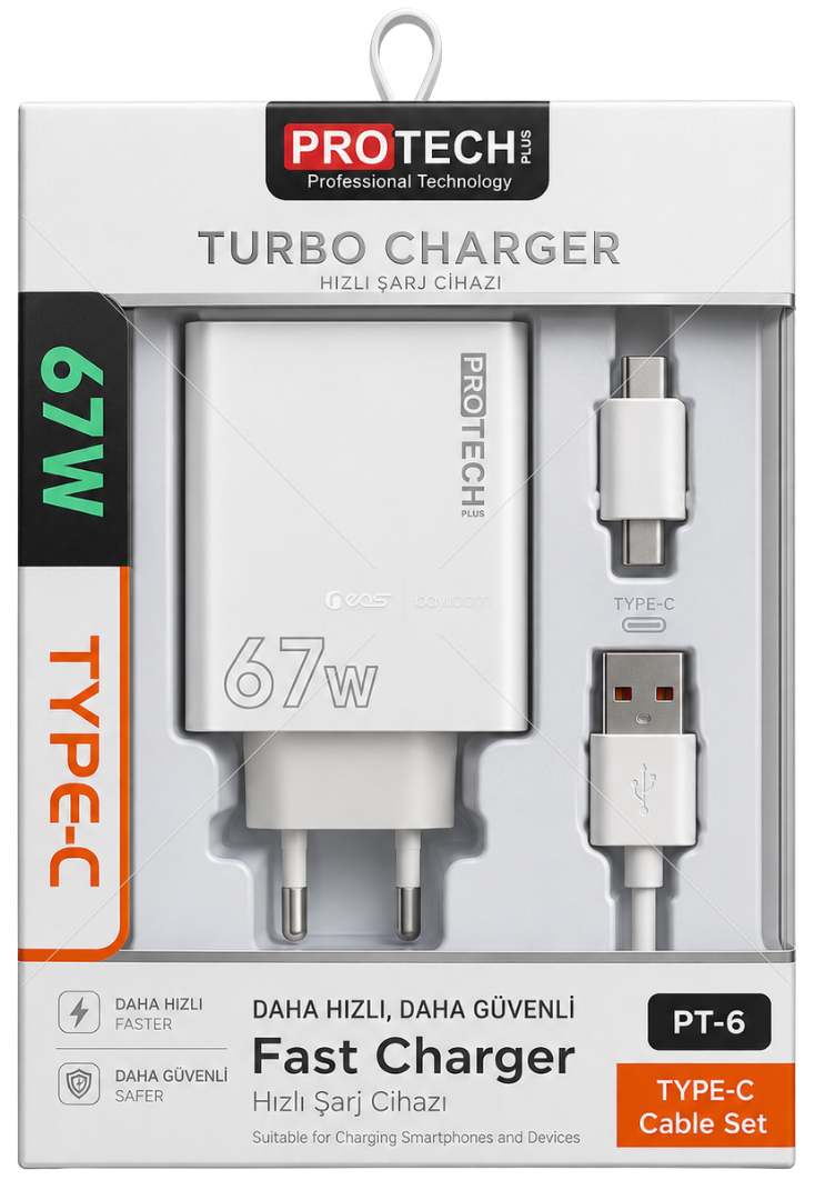 PROTECH TurboCharge 67W Type-C Hızlı Şarj Seti