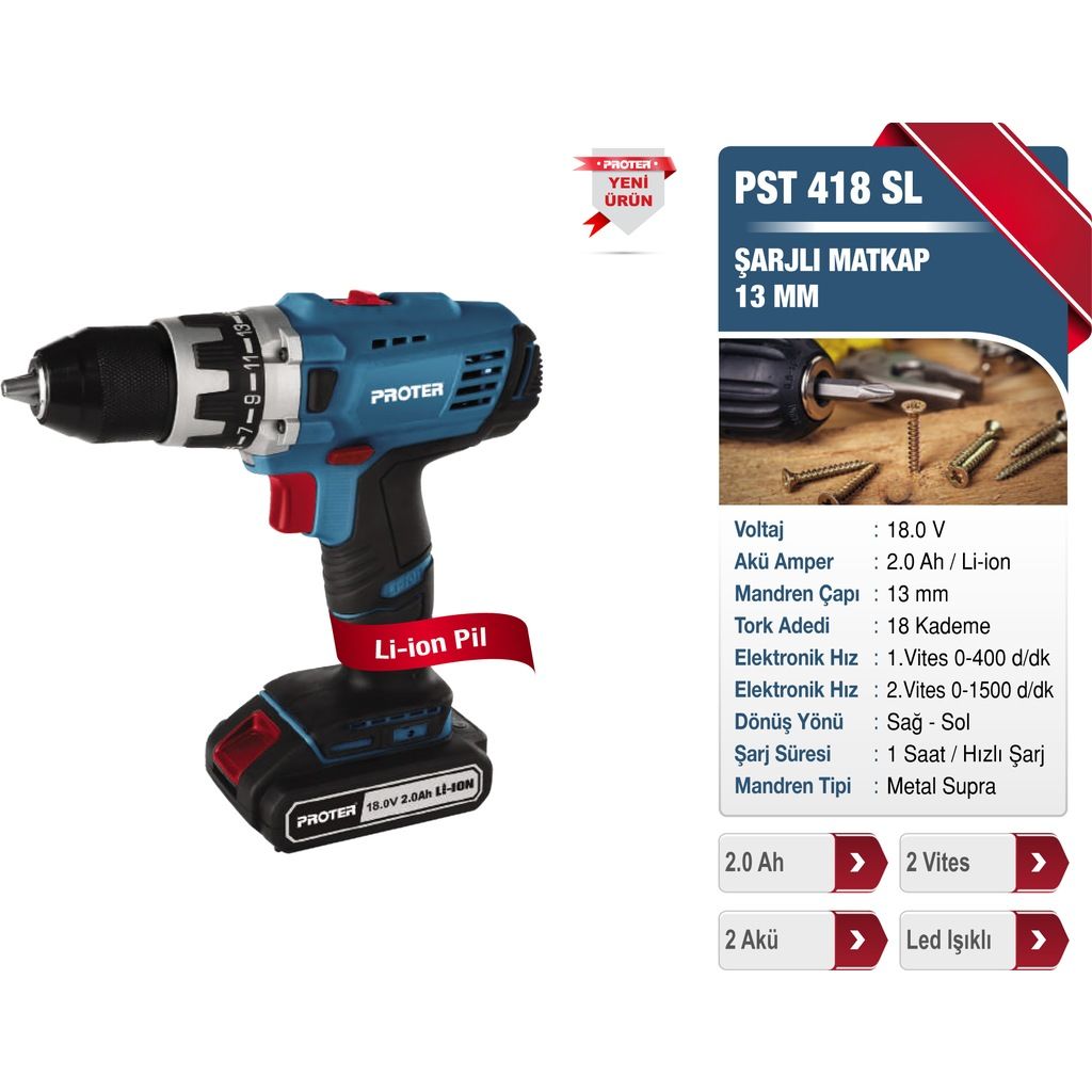 PROTER 418 SL ŞARJLI MATKAP 13 MM