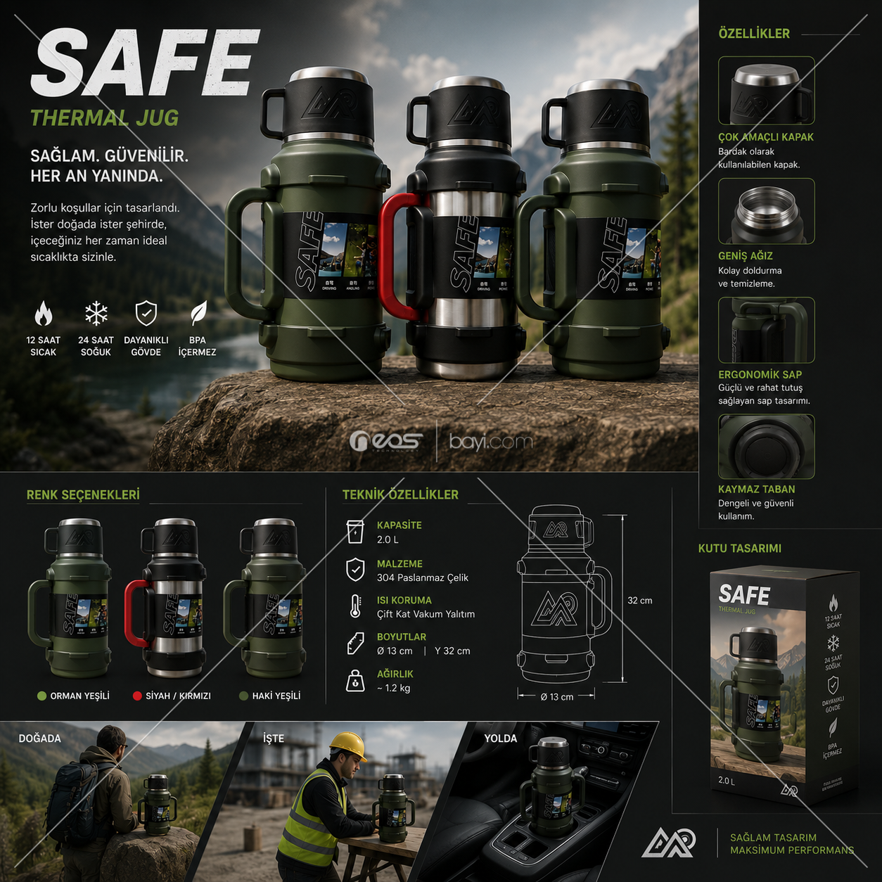 SAFE 1.3 LİTRE 48SAAT SICAK 48 SAAT SOĞUK TUTAN TERMOS