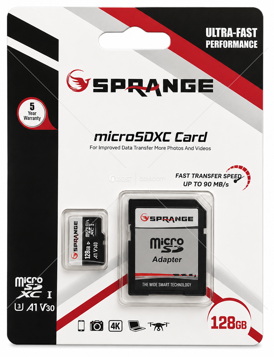 SPRANGE UltraSpeed 128GB microSDXC Hafıza Kartı U3 A1 V30 90MB/s 4K Uyumlu SD Adaptörlü